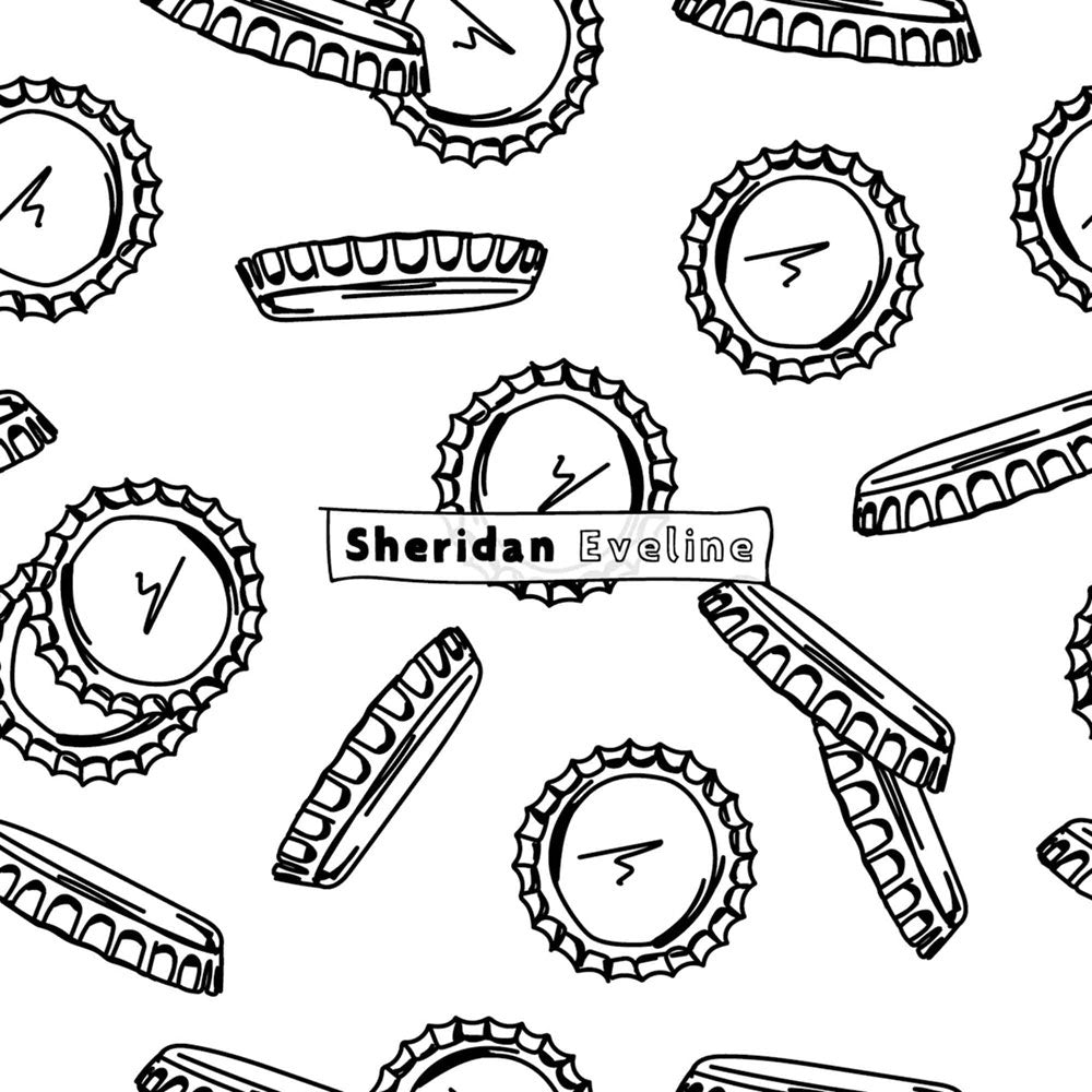 Sheridan Eveline - Brisbane Surface Pattern Designer - Black & White Pattern - Tops-Off Bottoms-Up Beer Bottle Caps