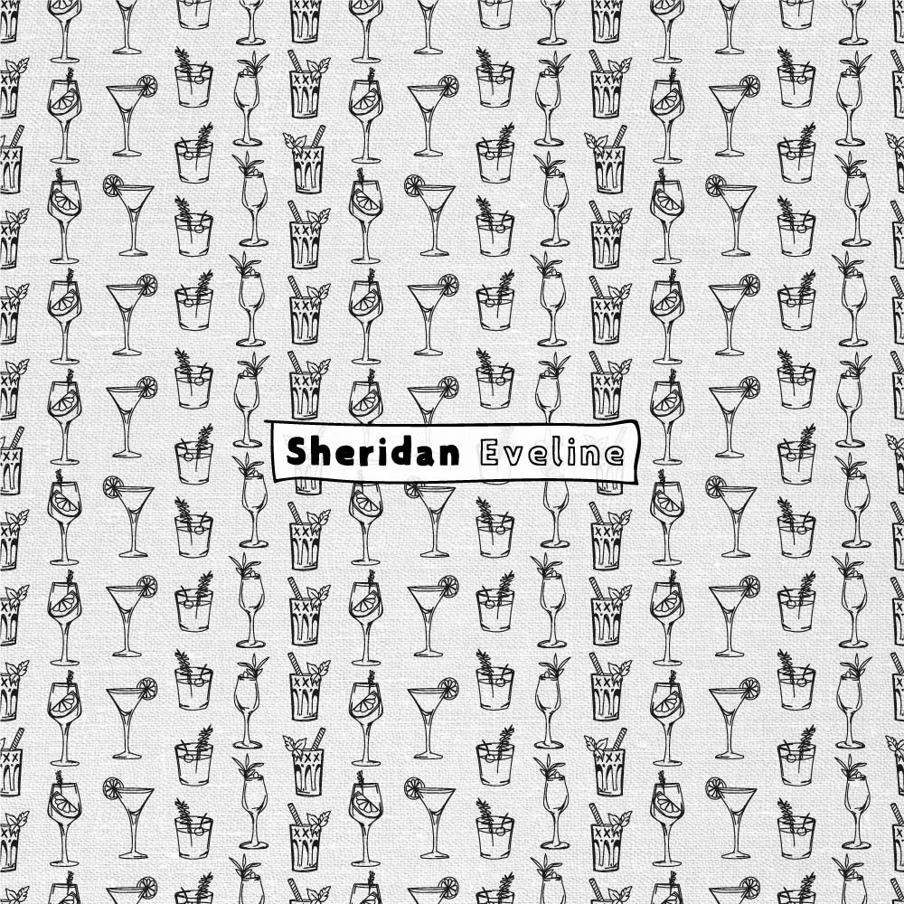 Sheridan Eveline Brisbane Surface Pattern Design Available For Licensing - Cocktails Happy Hour Black And White Illustration