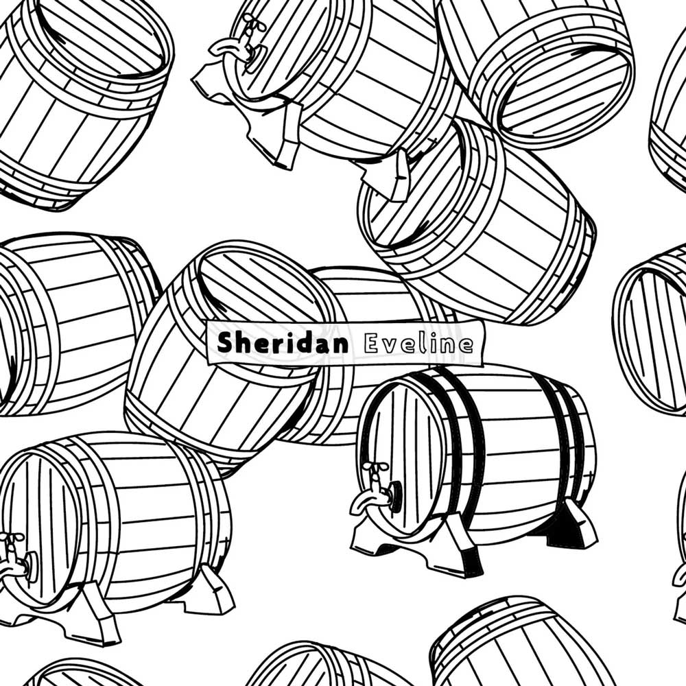 Sheridan Eveline - Brisbane Surface Pattern Designer - Black & White Pattern - Barrel Of Fun Timber Beer Or Wine Barrel Illustration
