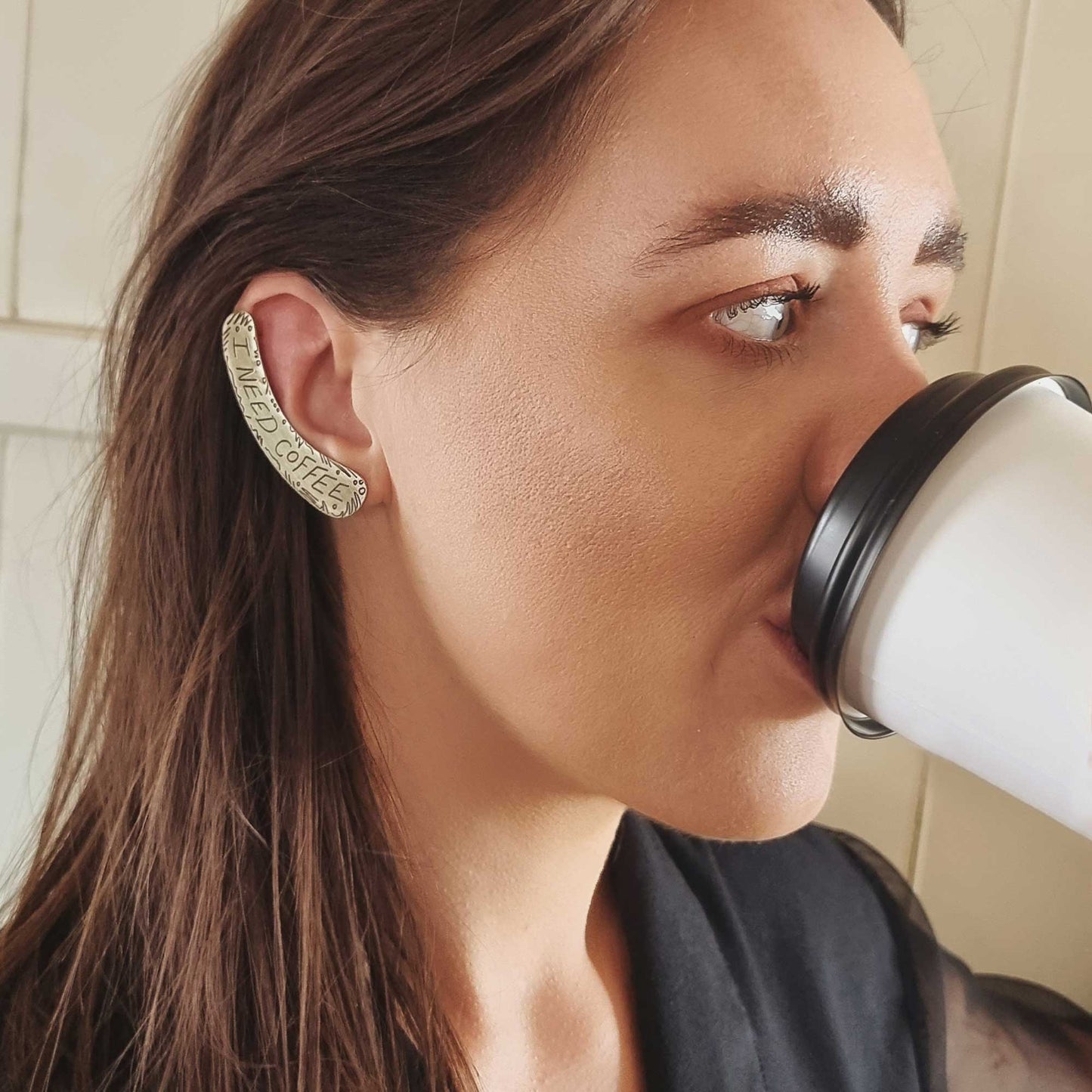 I NEED COFFEE Ear Cuff 🖤 SASS - A Collab Collection by Meekz Contemporary Jewellery x Sheridan Eveline