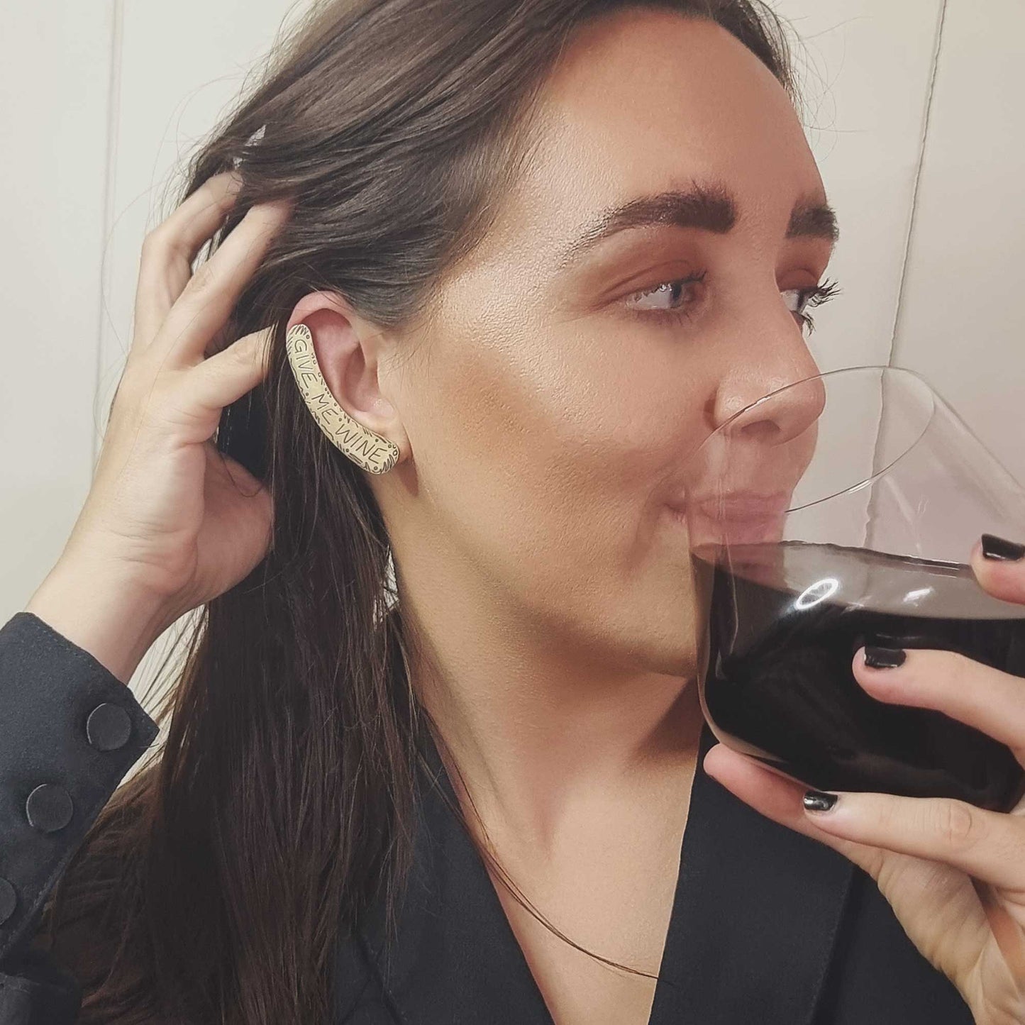 GIVE ME WINE Ear Cuff 🖤 SASS - A Collab Collection by Meekz Contemporary Jewellery x Sheridan Eveline
