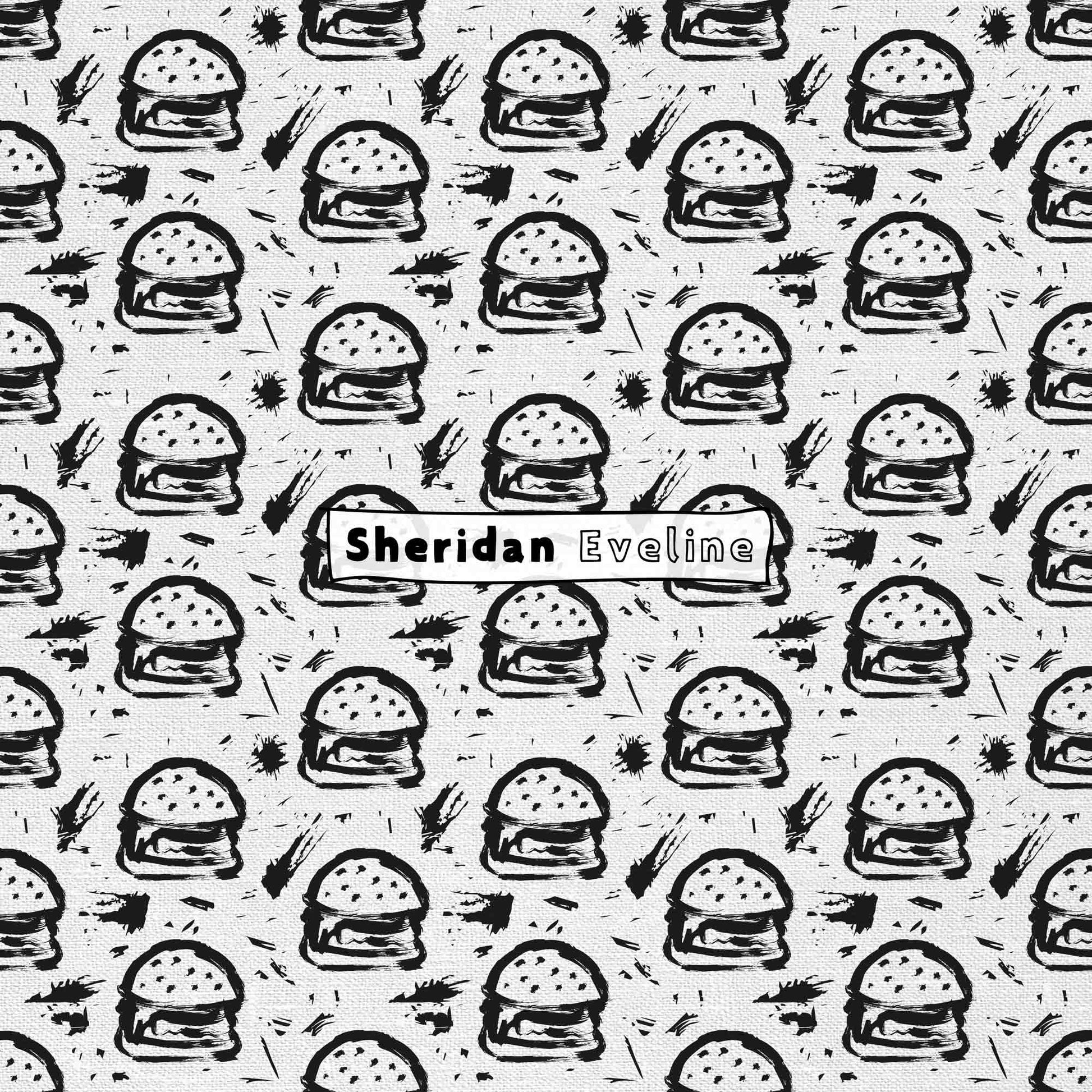 Sheridan Eveline - Brisbane Surface Pattern Designer - Black & White Pattern - I Love Burgers