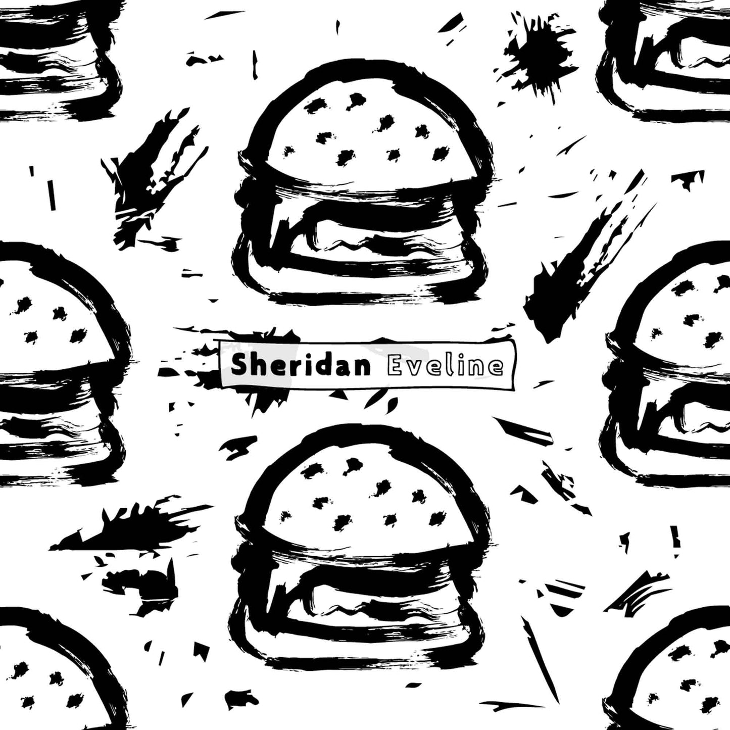 Sheridan Eveline - Brisbane Surface Pattern Designer - Black & White Pattern - I Love Burgers