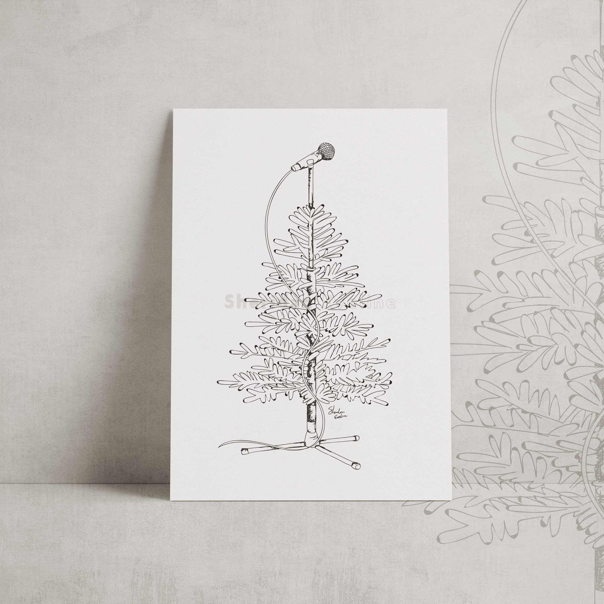 Microphone Christmas Tree Illustration Print By Sheridan Eveline
