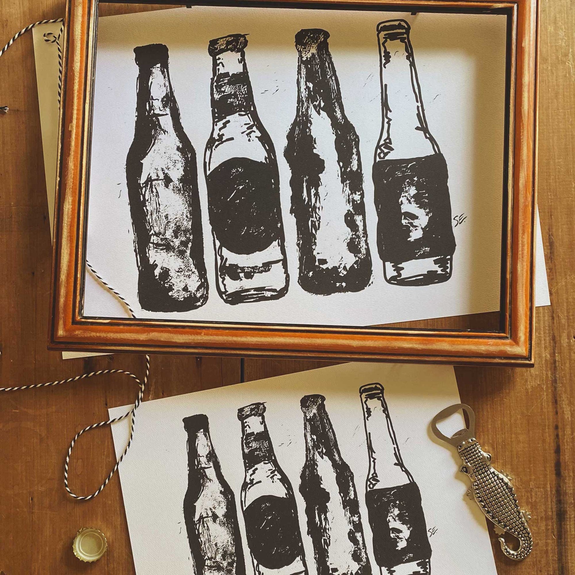 Beer Bottles On The Wall - Art Print A3 And A4 Options By Sheridan Eveline Artists