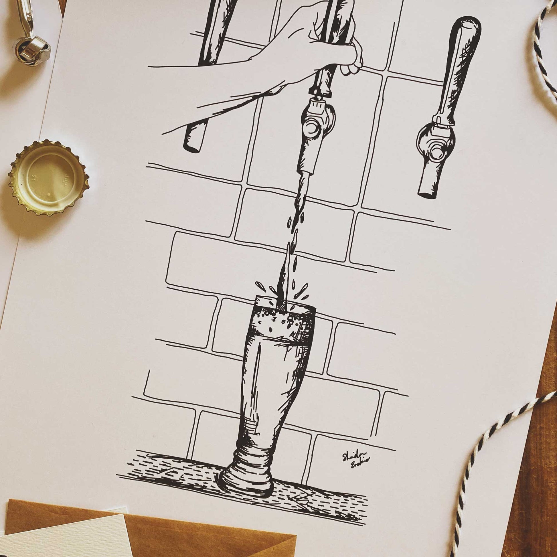 Beer Tap Illustration For Beer Lovers Available in A5, A4 & A3 - By Brisbane Illustrator