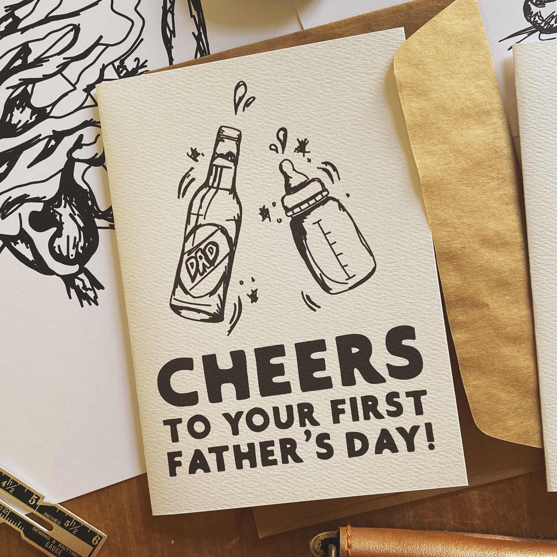 Cheers To Your First Father's Day Greeting Card By Brisbane Illustrator Sheridan Eveline