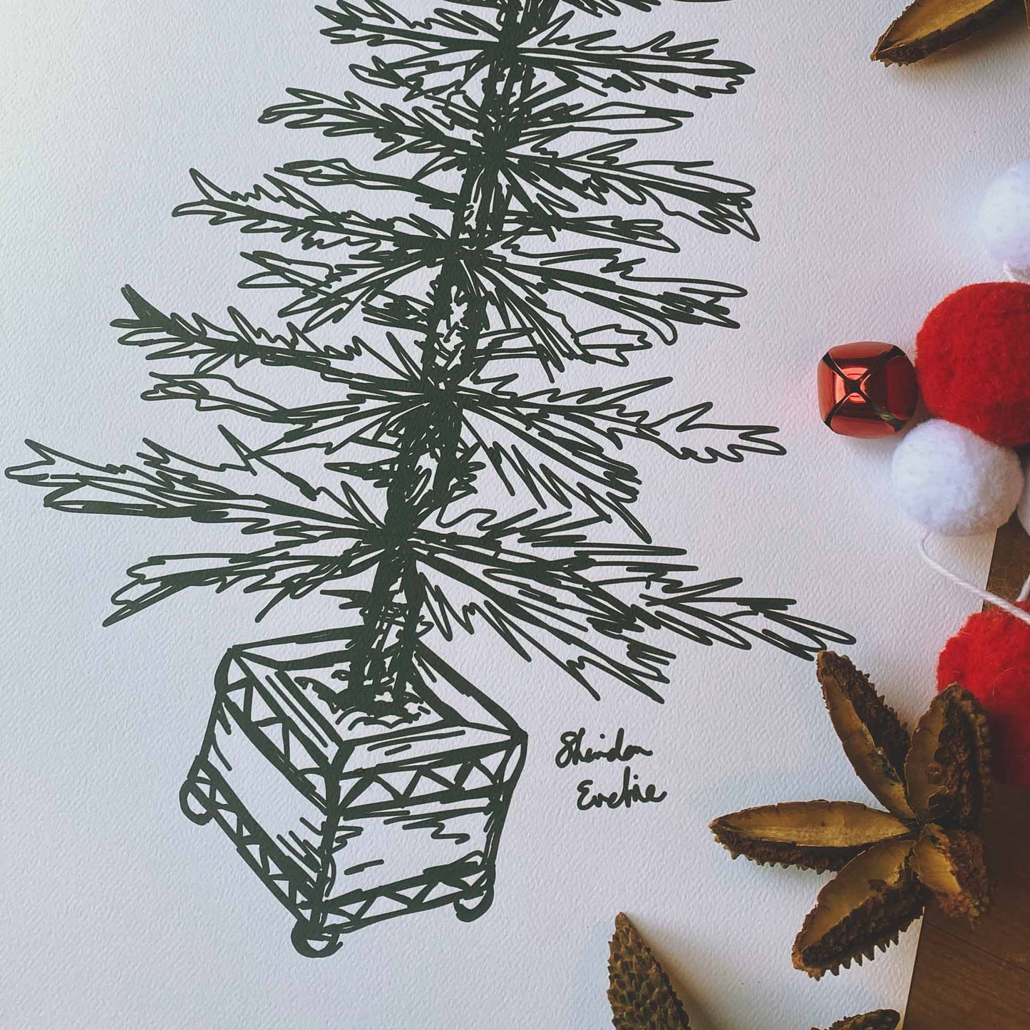 Scruffy Christmas Tree - Christmas Wall Decoration - Illustrated Christmas Tree