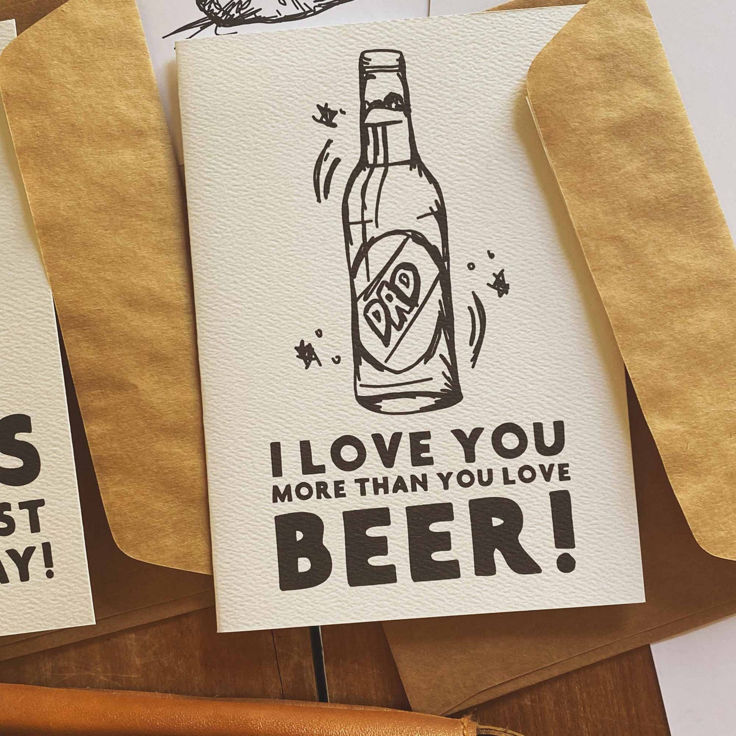 Dad Beer Lover - Greeting Card For Dad - Illustrated By Black And White Illustrator Sheridan Eveline