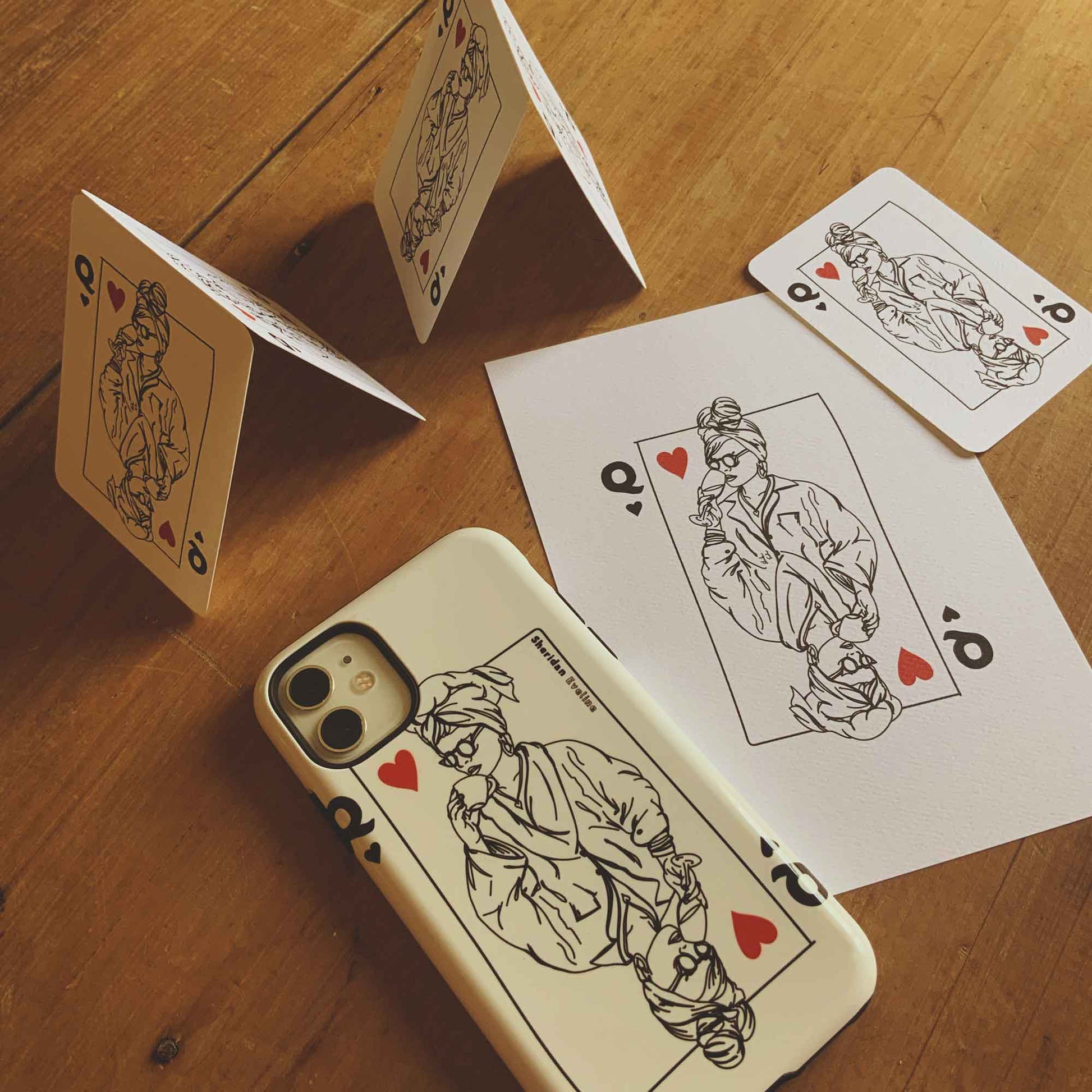 Playing Cards Queen Of Hearts Mood Queen Artwork A5 Print - Sheridan Eveline Brisbane Illustrator