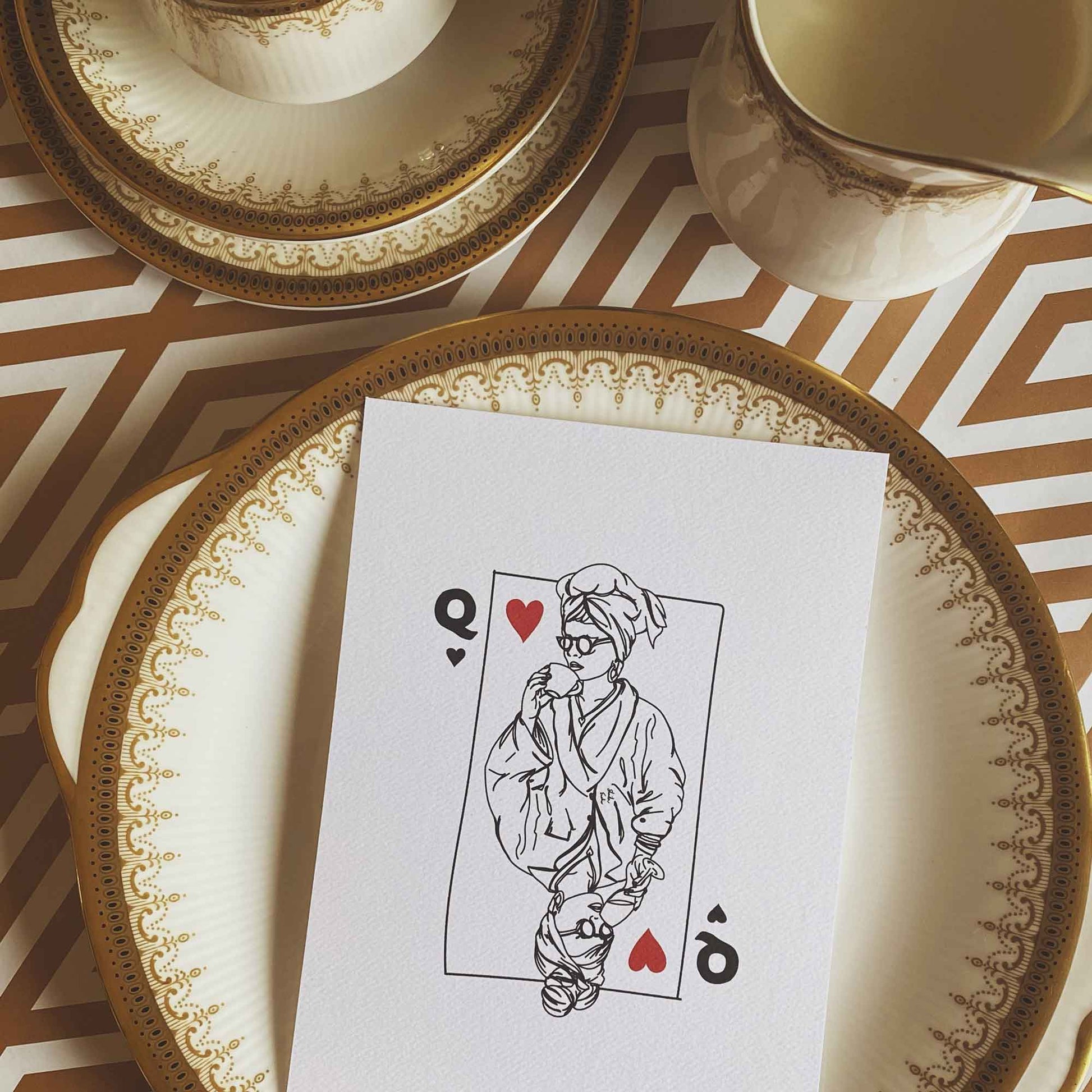 Sheridan Eveline Playing Card Art Mood Queen Print Black And White