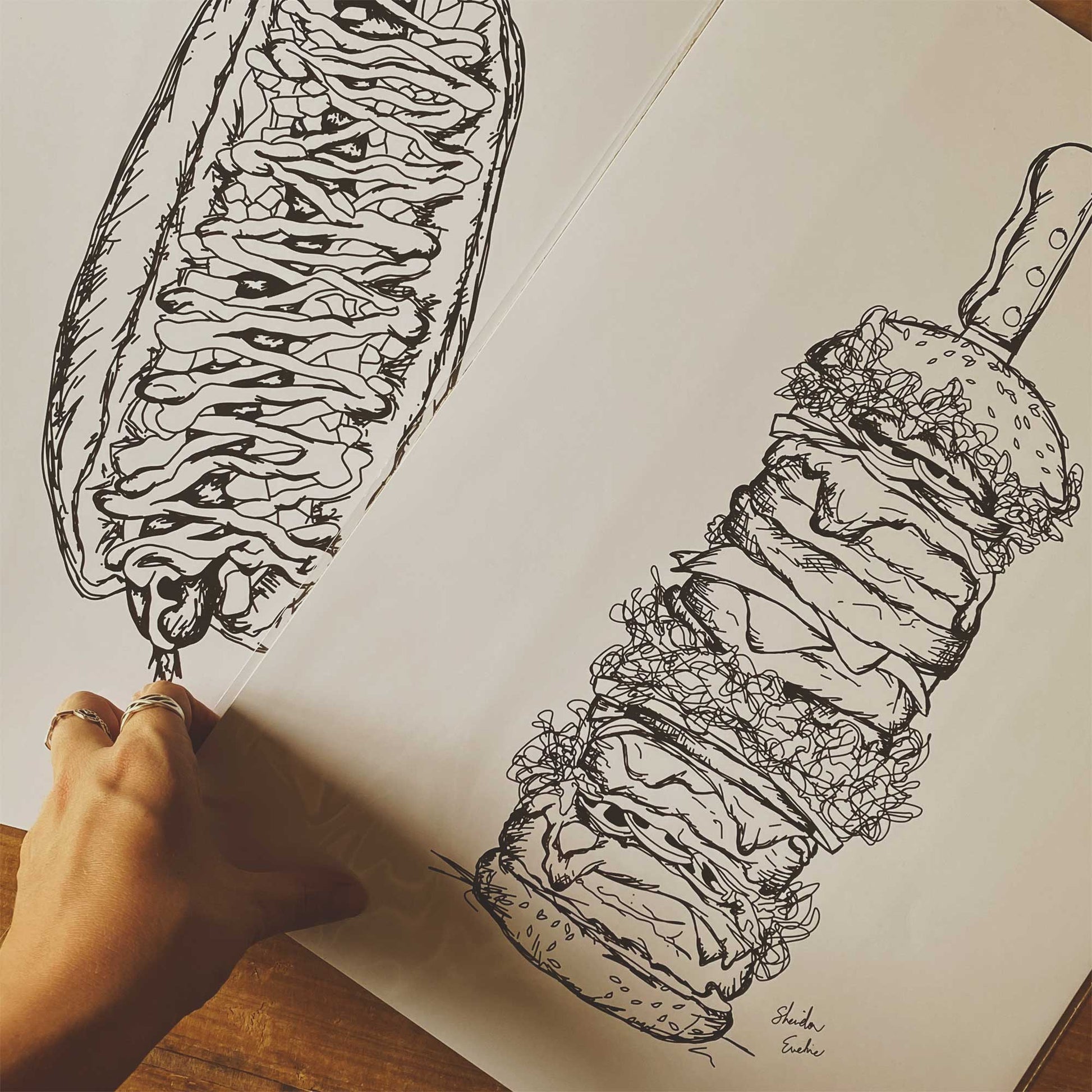 The Ultimate Burger Tower - Art Print by Brisbane Illustrator Sheridan Eveline - Available In A5, A4 & A3